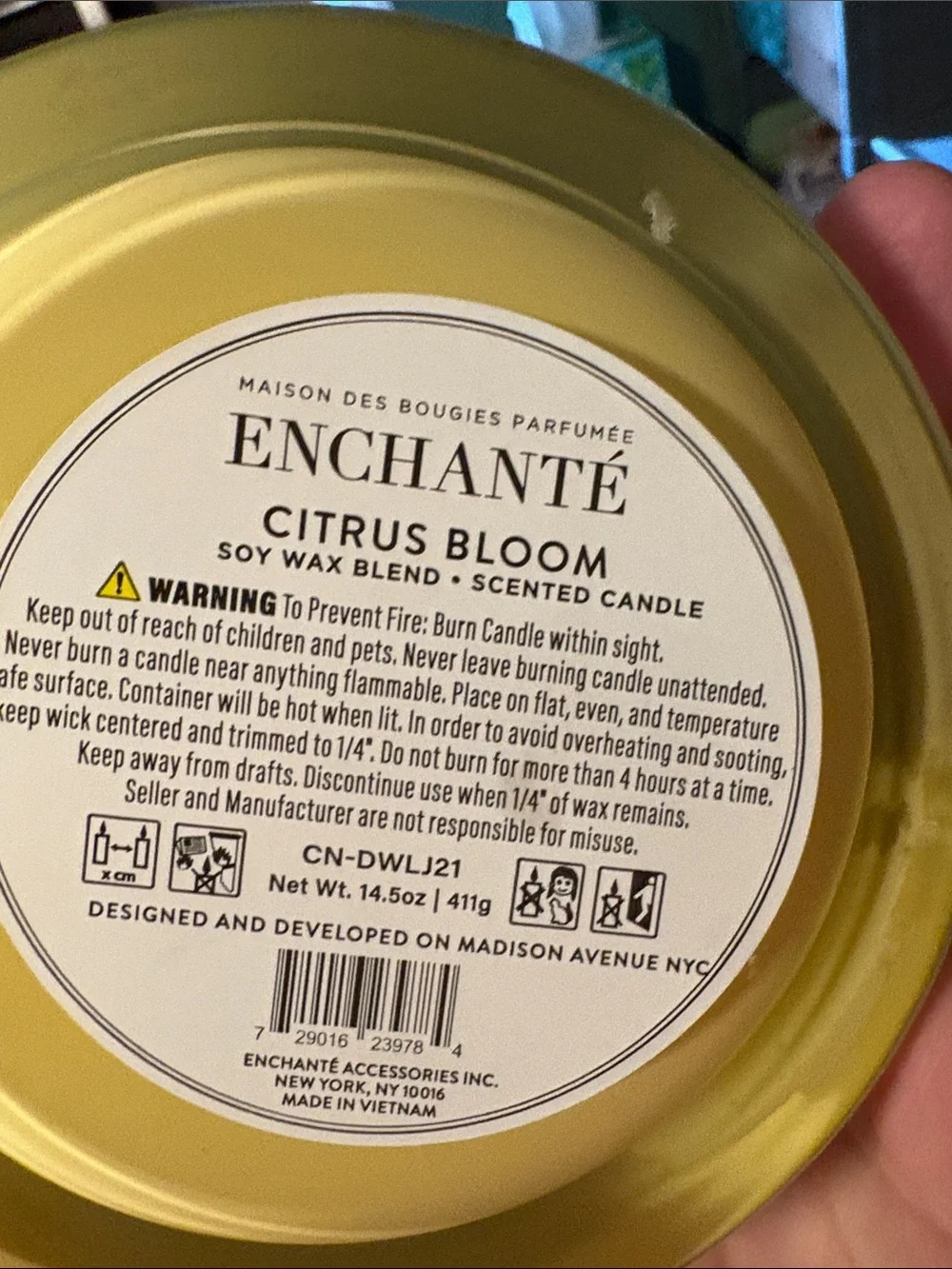 Enchante Citrus Bloom Scented Candle - Yellow